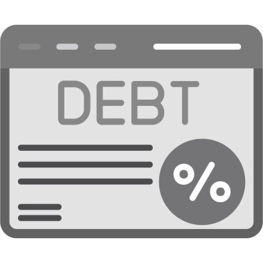 Kredi borcu ikonu. Ödeme tahsilatından beyaz arkaplan üzerinde trend düz vektör logosu kavramı