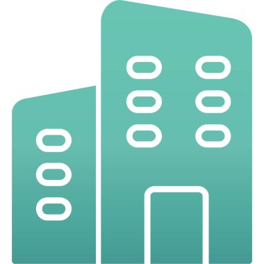 Bina simgesi. vektör biçimi yuvarlak açılı düz ikonik semboldür, mavi renk, beyaz arkaplan.