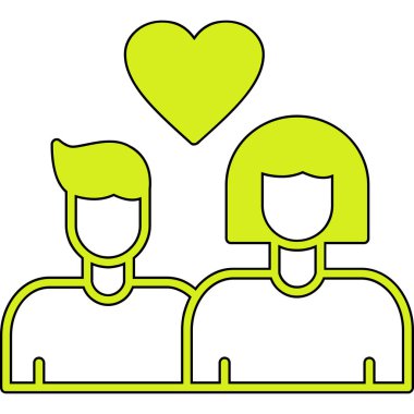 Kalp ikonu olan arkadaşlar. Beyaz arkaplanda izole edilmiş web tasarımı için iki vektör simgesine sahip özet arkadaşları