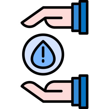 Damla su ikonu vektörüyle el. Su işaretli el damlası. renk kontur sembolü resimlemesi