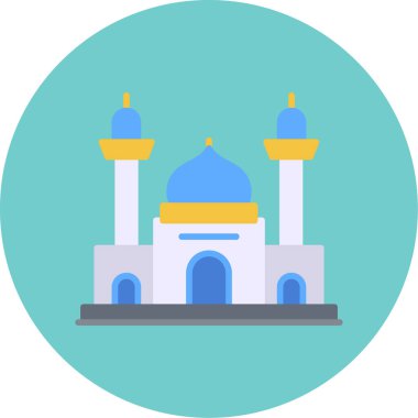 Düz dizaynlı İslami cami simgesi, vektör illüstrasyonu