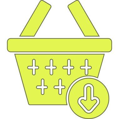 Sepet ikonlu alışveriş arabası, vektör illüstrasyonu