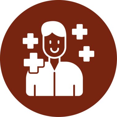 Tıbbi personel vektör ikonu olan hasta. biçim düz sembol, kahverengi renk, yuvarlak açılar, beyaz arkaplan.