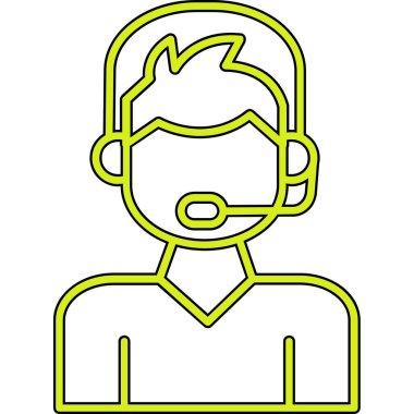 Kulaklık simgesi olan adam. Vektör çizim