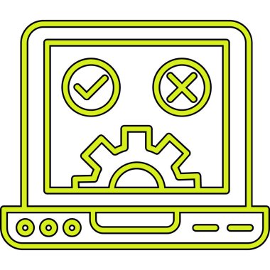 çapraz sembollü ve ayarlı dizüstü bilgisayar