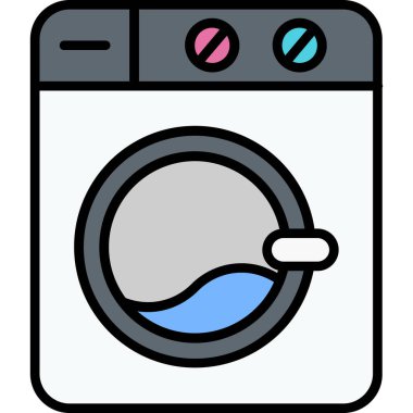 Çamaşır makinesi simgesi renk ana hatları vektörü