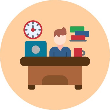 Dizüstü bilgisayar simgesi, vektör illüstrasyonu üzerinde çalışan adam