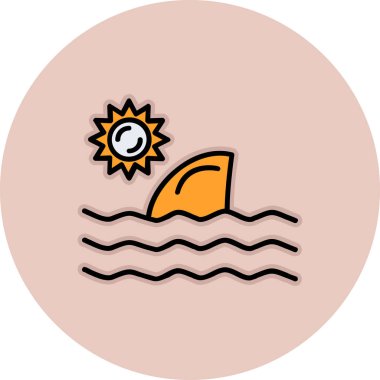 Güneş vektör çizimine sahip deniz dalgası