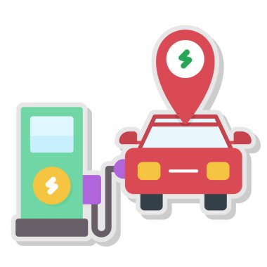 elektrikli araba simgesi, vektör illüstrasyonu