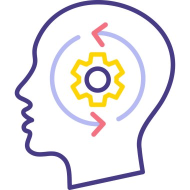 Dişli ikon vektörlü insan beyni. Beyin ve beyin sembolü. renk kontur sembolü