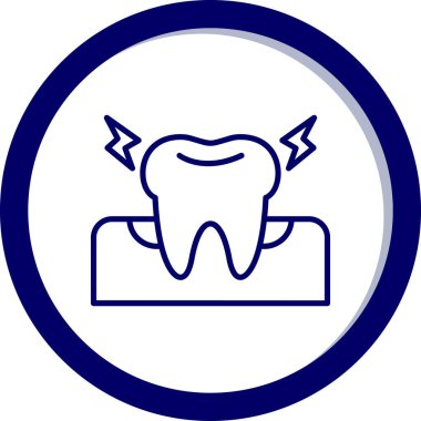 Diş simgesi. Vektör biçimi düz ikonik sembol, yuvarlak açılar, pürüzsüz mavi arkaplan, beyaz arkaplan.