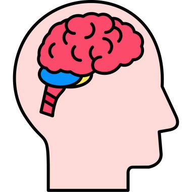 İnsan kafası simgesi olan beyin, çizgi film vektör çizimi