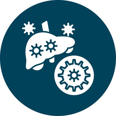 Tıbbi virüs taşıyıcı ikonu. bicolor düz sembol, kobalt ve cyan renkler, yuvarlak açılar, beyaz arkaplan.