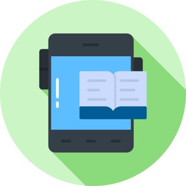 Kitap simgesi, vektör illüstrasyonu, düz tasarım içeren akıllı telefon