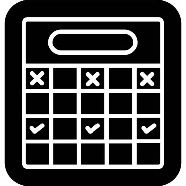 Hesap makinesi vektör simgesi. biçim düz sembol, siyah renk, yuvarlak açılar, gri arkaplan