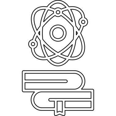 Beyaz arkaplanda izole edilmiş ana hat biçimindeki atom simgesi.