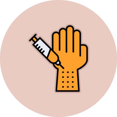 Şırınga ikonuyla el. Aşı sembolünün vektör çizimi