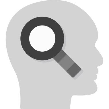 İnsan zihin ikonu. Vektör biçimi yuvarlak açılı düz ikonik sembol, gri renk, beyaz arkaplan.