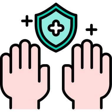 Kalkan simgesi renk dış hat vektörüyle el