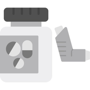 Beyaz arkaplanda izole edilmiş düz biçimli hap şişesi simgesi.