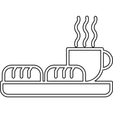 Kahve fincanı, ekmek ve sıcak içecek vektör çizimi.