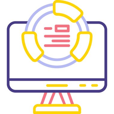 Web simgesi ile bilgisayar monitörü, basit vektör illüstrasyonu