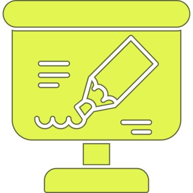 Boş bir fiyat etiketinin yeşil ve sarı çizgi film ikonunun vektör çizimi