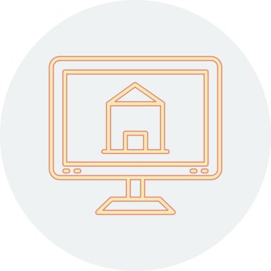 Dizüstü bilgisayarı olan bir evin vektör simgesi