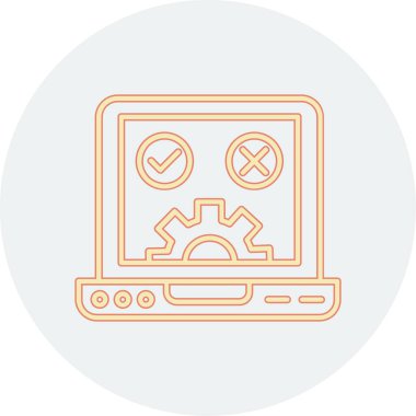 Dişli ikonlu laptop. Web için dizüstü bilgisayar vektör simgelerinin özet çizimi