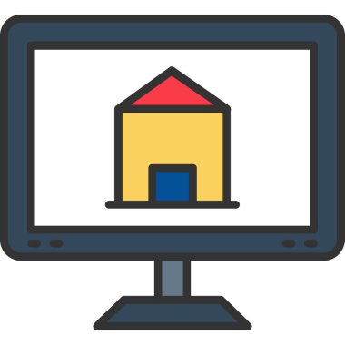 bilgisayar ekranı ev simgesi, basit vektör illüstrasyonu