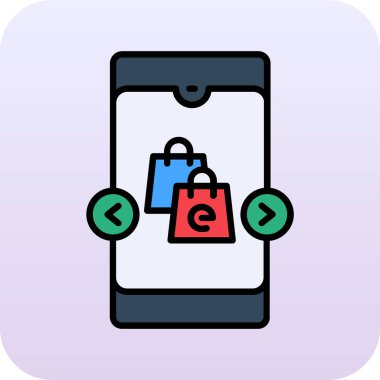 Akıllı telefon ikon vektörüyle online alışveriş. İnternetten alışveriş tabelası. renk sembolü çizimi