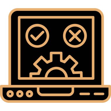 Ayarlama simgesi olan dizüstü bilgisayar. Dizüstü bilgisayar ayarları simgeleri vektörünün basit bir çizimi. Web tasarımı beyazda izole edildi