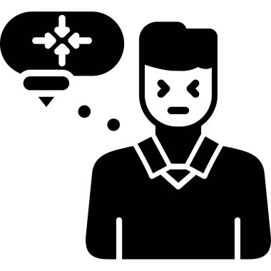 Konuşma baloncuğu simgesi olan üzgün adam, düz vektör çizimi