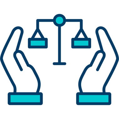 Adalet ve hukuk kavramı, satır biçimi simgesi tasarımı, hukuk ve adalet teması illüstrasyonu