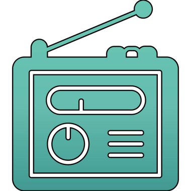 radyo vektör simgesi. biçim düz simge, mavi ve gri renkler, beyaz arkaplan.