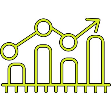 bar grafik simgesi. Çizgi grafik grafik çizelgesi ikonu düz izole edilmiş pictogram, yeşil arkaplan