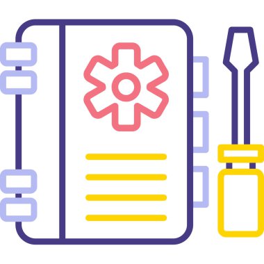 kitap ve tornavida simgesi, vektör illüstrasyonu