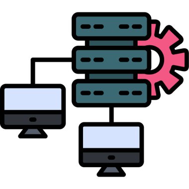 Bilgisayar ve sunucu simgesi, vektör illüstrasyonu. bilgisayar donanımı