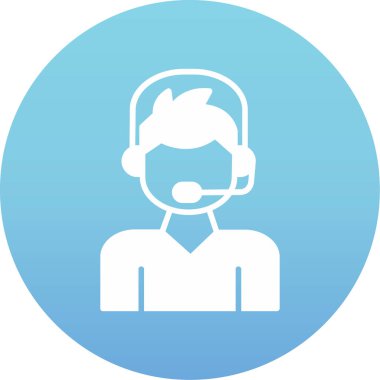 Operatör simgesi. Vektör biçimi kobalt ve gri ikonik açılar, yuvarlak açılar, beyaz arkaplan, beyaz arkaplan