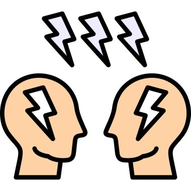 İki şimşeğin vektör karikatür çizimi ve komik konuşma baloncuğu olan kızgın insanlar. beyaz arkaplanda izole.