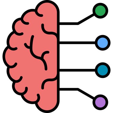 Bağlı çizgi simgesine sahip beyin, renk vektörü tasarımı
