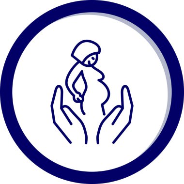 Hamile kadın el vektör ikonu. biçim düz sembol, kobalt rengi, yuvarlak açılar, beyaz arkaplan.