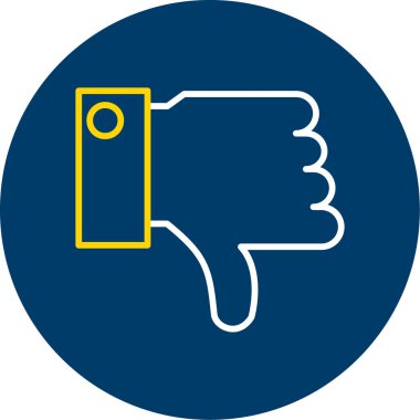 başparmak aşağı simgesi. Vektör biçimi düz sembol, sarı renk, yuvarlak açı, mavi arkaplan.