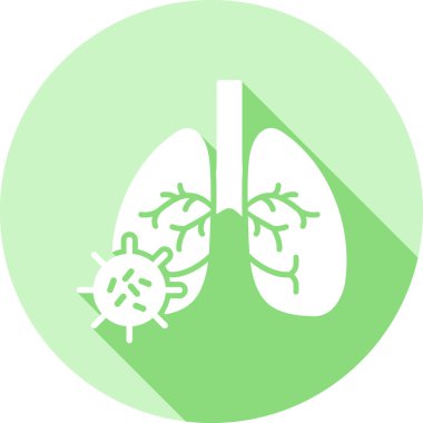 Akciğer ikonu. Vektör illüstrasyon biçimi düz ikonik sembol, yeşil renk, gri arkaplan. Web ve yazılım arayüzleri için dizayn edildi.