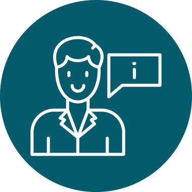 Konuşma baloncuğu satırı olan ve ikonu dolduran adam, vektör illüstrasyonu