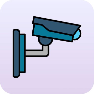 Beyaz arkaplanda karikatür tarzında izole edilmiş bir kamera simgesi. cctv ve güvenlik sembolü vektör illüstrasyonu.