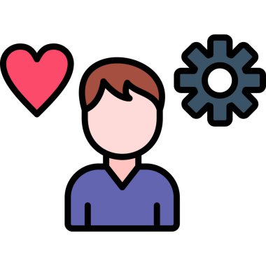 Kalp ikonlu erkek kıyafeti. Kalp vektörü simgesi düz renk sembollü ana hatlı adam