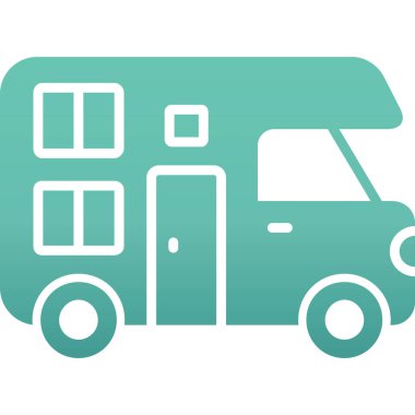 Minibüs teslimat vektör simgesi. bicolor düz sembol, kobalt ve cyan renkler, yuvarlak açılar, beyaz arkaplan