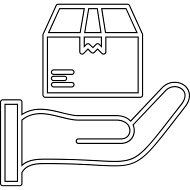 Alışveriş arabasının vektör çizimleriyle dolu bir kutuyu tutan el.