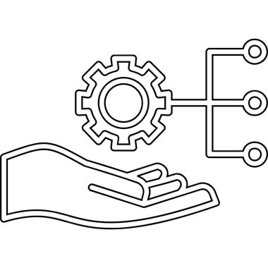 el ele tutuşan dişli simgesi, vektör illüstrasyonu